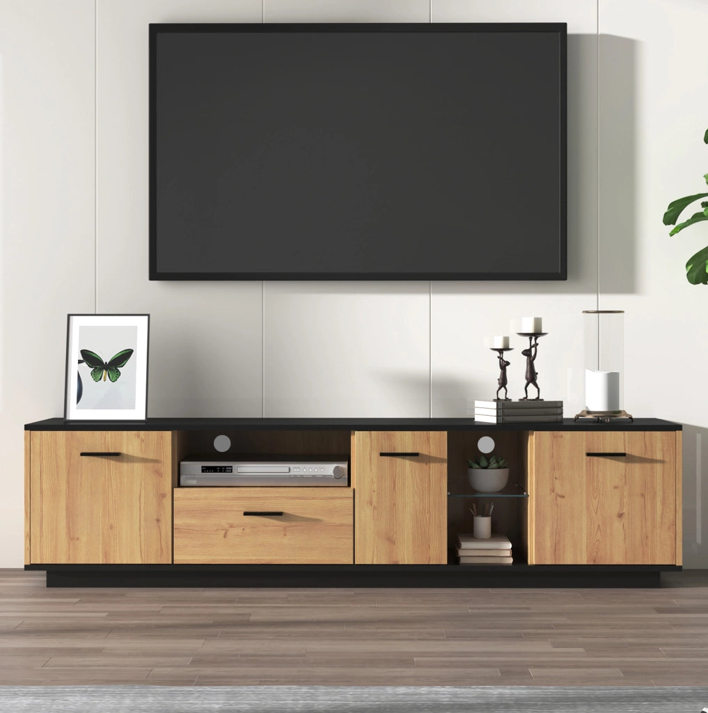 Mobile TV con LED a 16 colori, 3 ante, cassetto e vetro