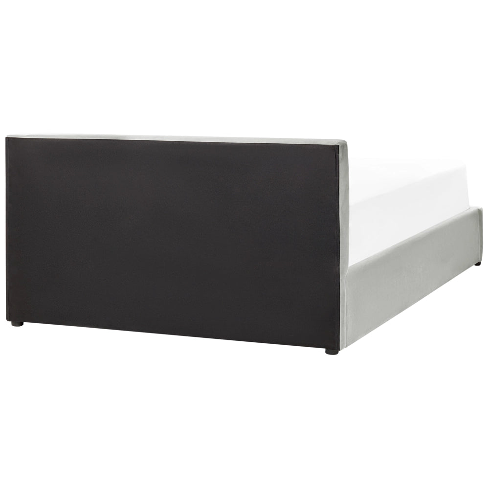 Letto Ottomano Grigio Chiaro Velluto Tappezzato 140 x 200 cm Testiera Travestita Funzione Contenitore