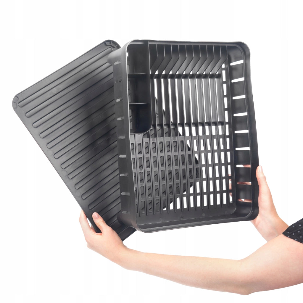 Scolapiatti KADAX con supporto per posate, vassoio in plastica nera da 39 cm