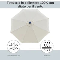 Ombrellone da Giardino Φ270 x 245Acm con Apertura a Manovella e Inclinabile, Luci LED e Pannello Solare, Crema Bianco