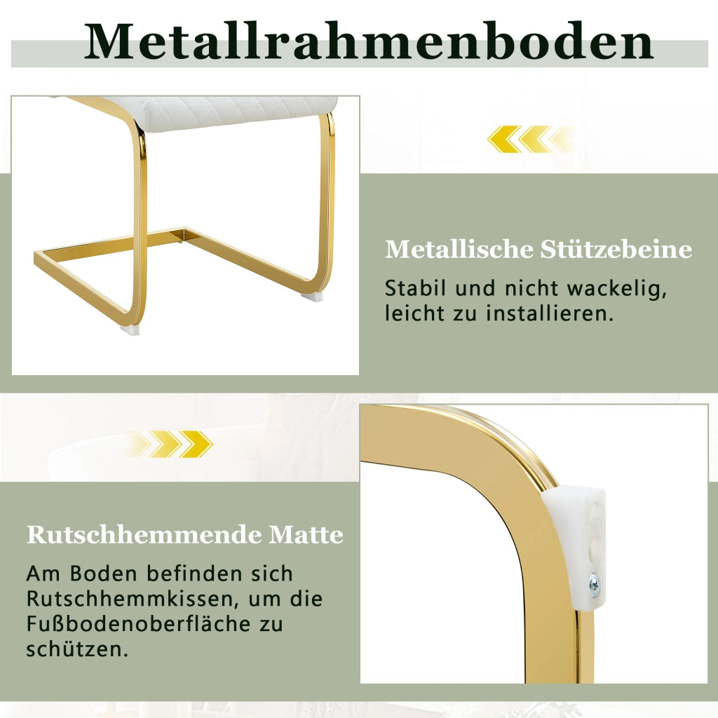 SEDIA da pranzo schienale alto 100 cm in PU bianco e metallo oro, set da 2 pezzi