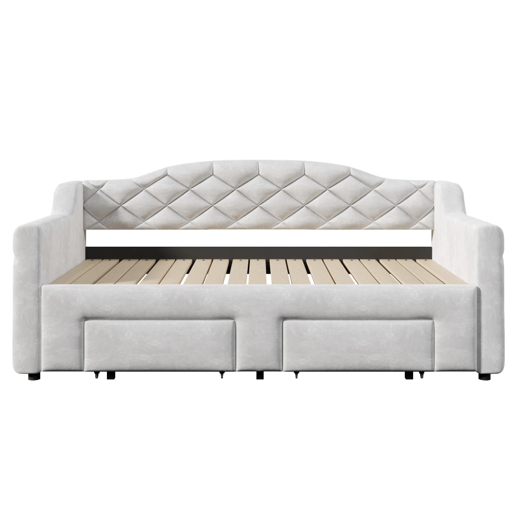Letto Imbottito con Cassetti e LED ¨C MINIMAL ¨C Grigio, 90x200/180x200