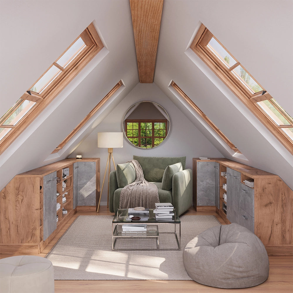 Mobile sottotetto Rion Calcestruzzo/Rovere dorato 60 x 83.8 cm con 2 porte, carcassa 60 cm profondità Vicco