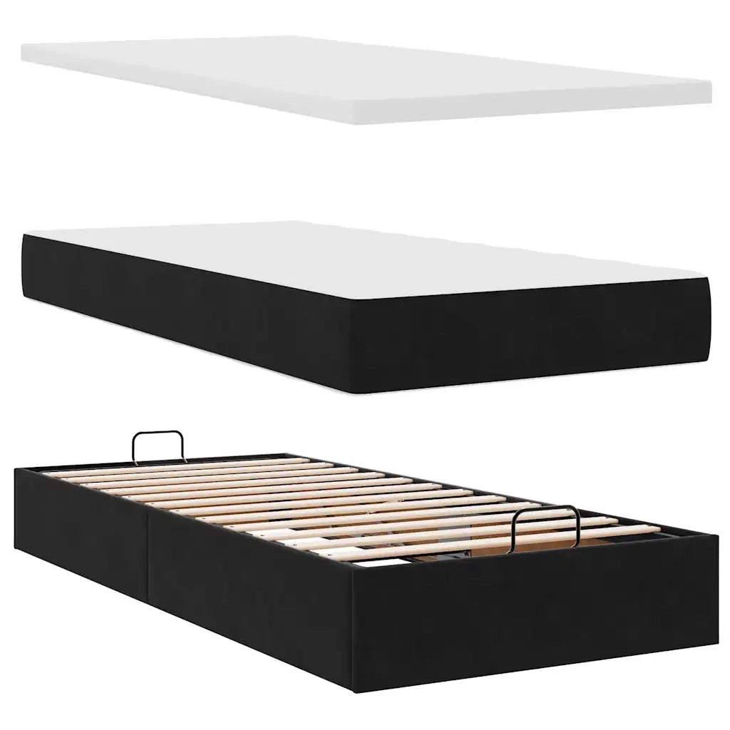 Struttura Letto Pouf con Materasso Nero 90x200 cm in Velluto