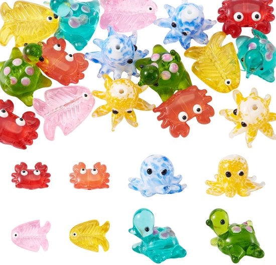 Accessori per gioielleria - 16 pezzi - Perle marine - Perle di pesce/salvadanaio/calamaro/octopodi - Vetro elettroso - Spacer per perle per creare gioielli