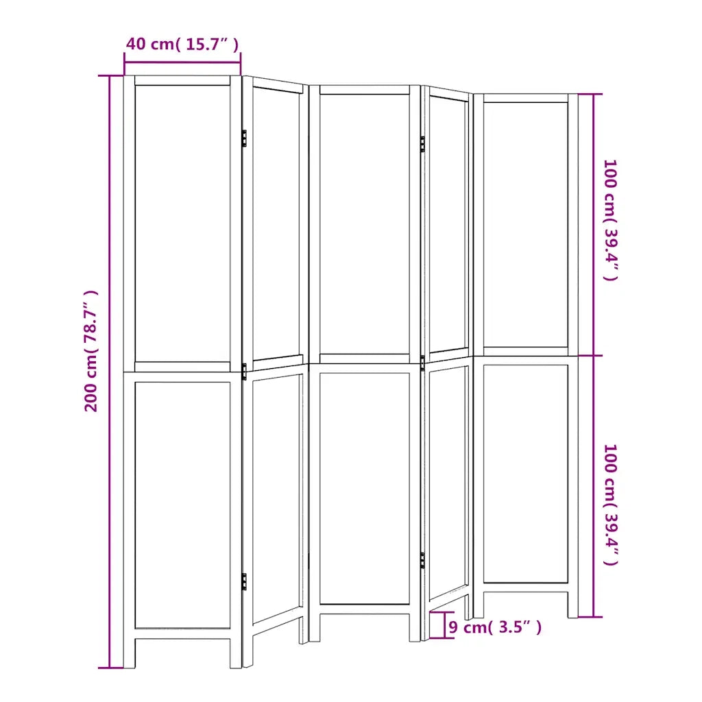 Divisorio Ambienti | Divider per stanze | Paravento 5Pannelli Bianco Legno Massello di Paulownia