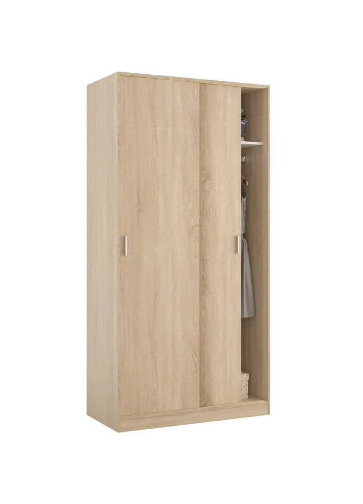 Guardaroba Alt, Armadio per camera da letto a 2 ante scorrevoli, Mobile con ripiano e barra appendiabiti, cm 100x50h200, Rovere