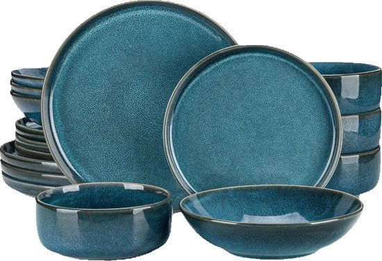 Set di Cibi da Tavola - 16 pezzi - Cottura a 200°C - Ceramica - Blu - Piatti da Pranzo, Dessert, Piatti per Contorni e Piatti per Zuppe - Per 4 Persone