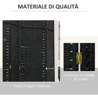 Paravento Divisorio da Interni Pieghevole a 6 Ante Intrecciato, 240x170 cm, Nero