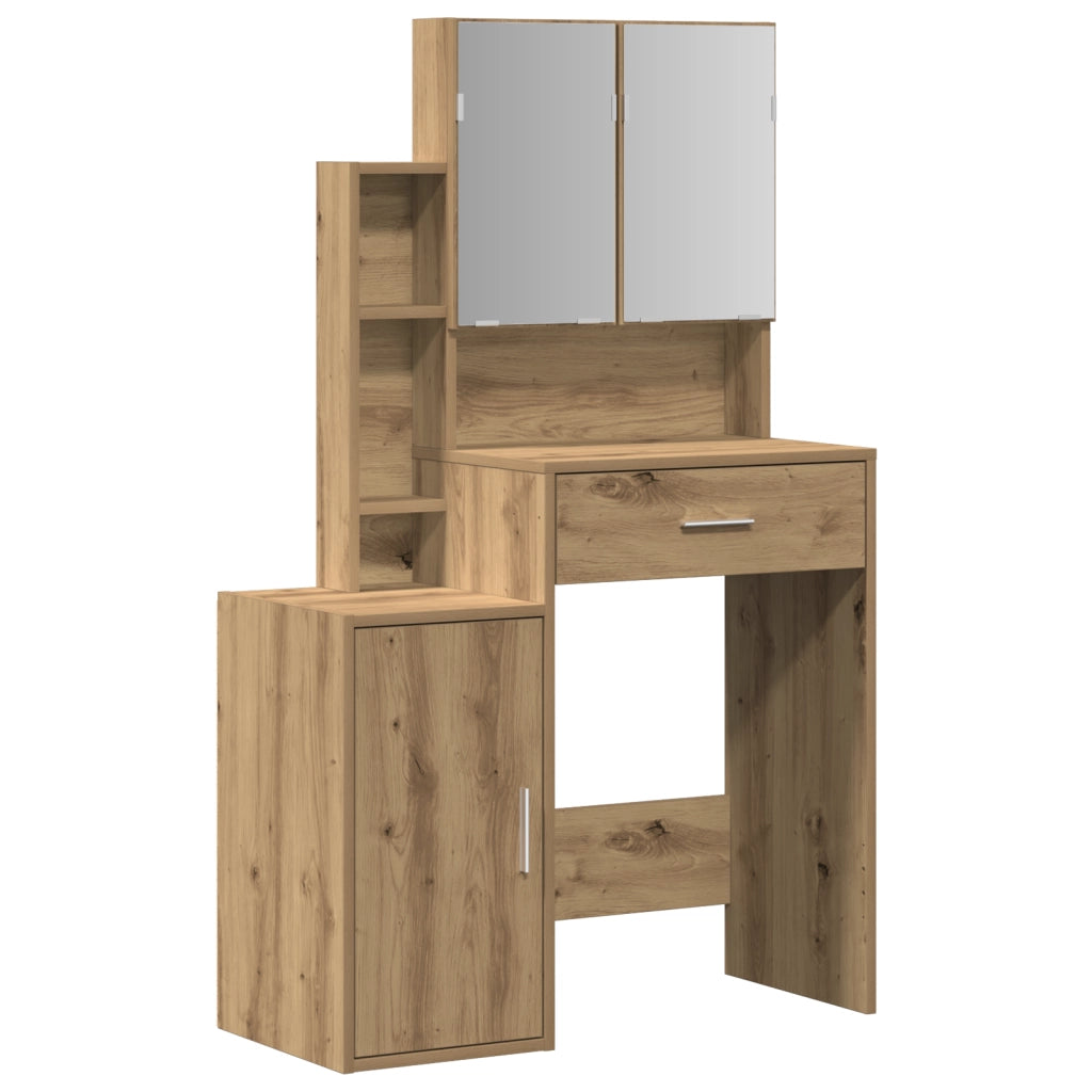 Toeletta con Specchio e LED in Legno Ingegnerizzato Rovere Artigianale