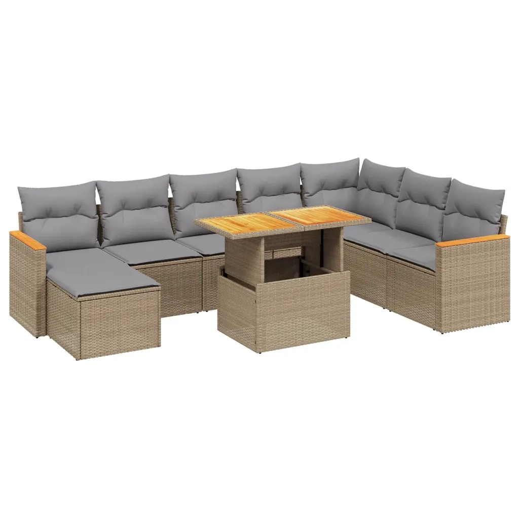 Set Divano da Giardino 9 pz con Cuscini Beige in Polyrattan 3273215