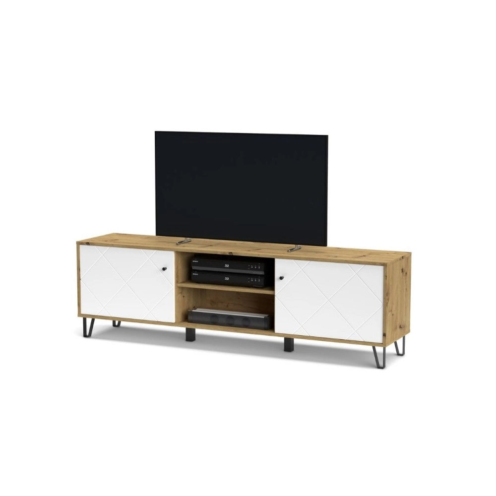 Mobile porta Tv 2 ante e vano a giorno Bollo2 183,4x40x55,5H colore rovere bianco