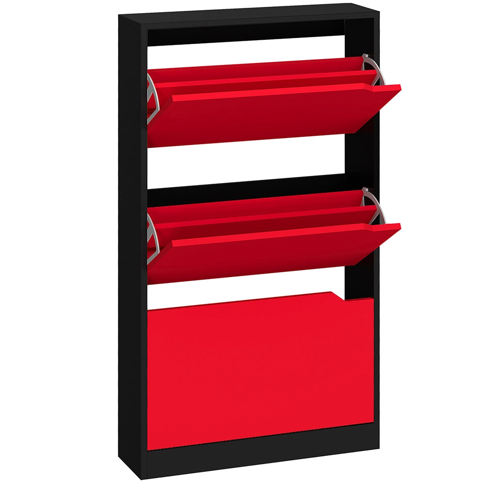 Scarpiera 3 Ante Ripiani Doppia Profondità Porta Scarpe Rosso e Nero 63x24x115cm