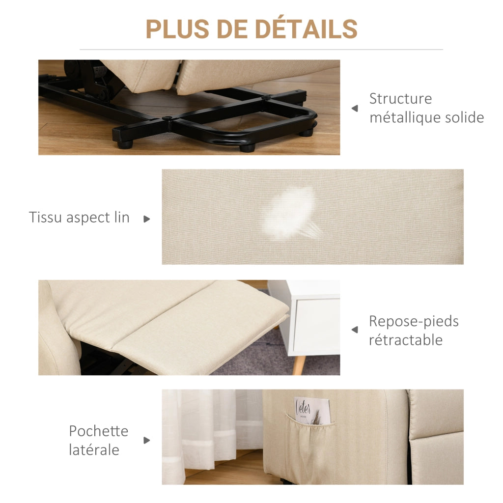 Poltrona reclinabile elettrica con poggiapiedi ¨C zephmum ¨C Lino crema