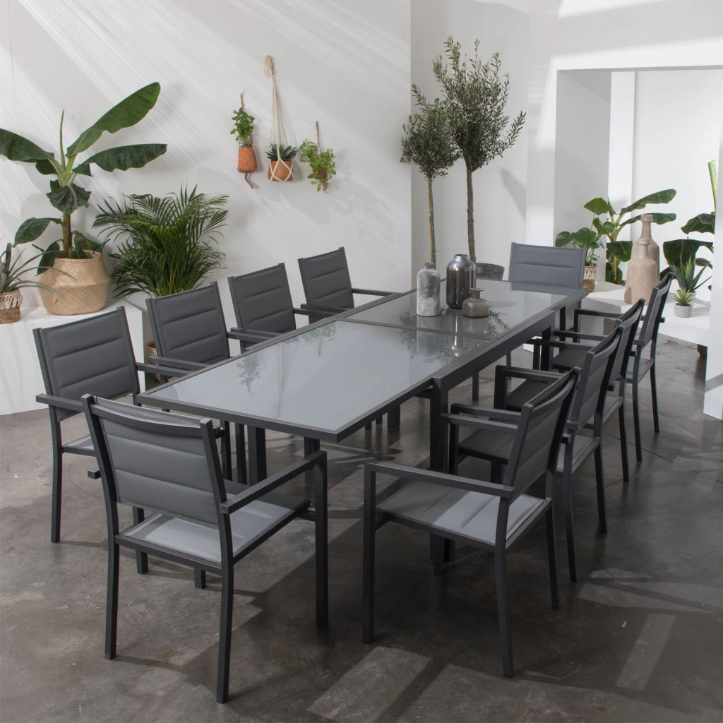 LAMPEDUSASet di mobili da giardino allungabili in textilene grigio 10 posti - alluminio antracite