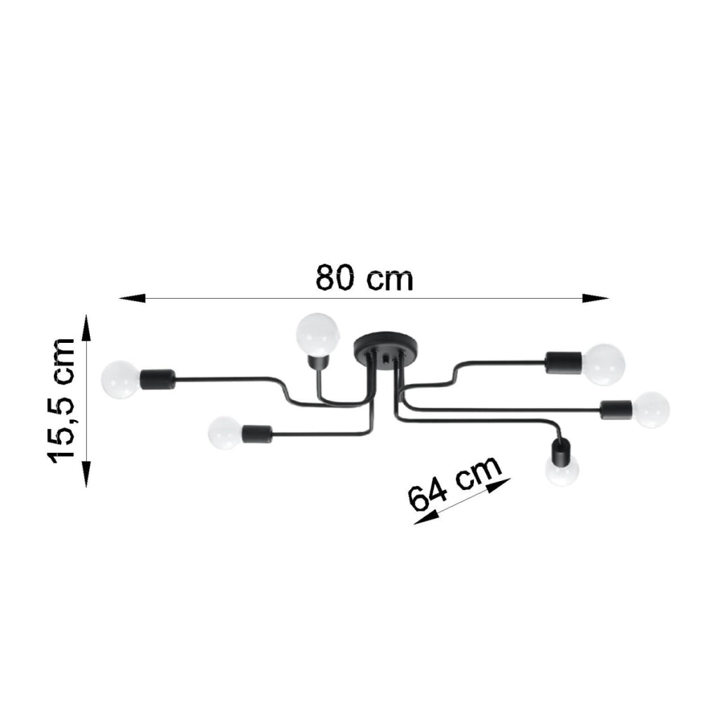 Plafoniera loft nera in metallo 6xE27 15W PLANUM Pure Lume
