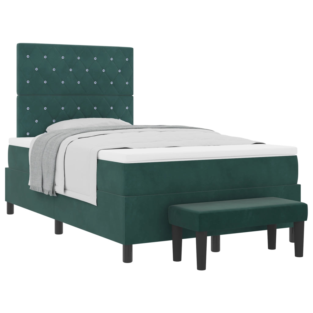 Letto Box Spring con Materasso e Panca Verde Scuro 120x200 cm Velluto