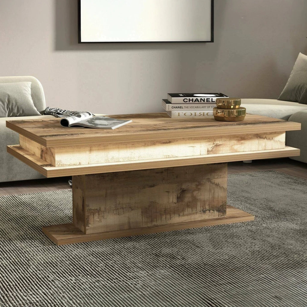 Tavolino da salotto Iside, Tavolino soggiorno, Mobile portaoggetti basso, Tavolino da caffÒ¨, 100x55h42 cm, Acero con luce LED