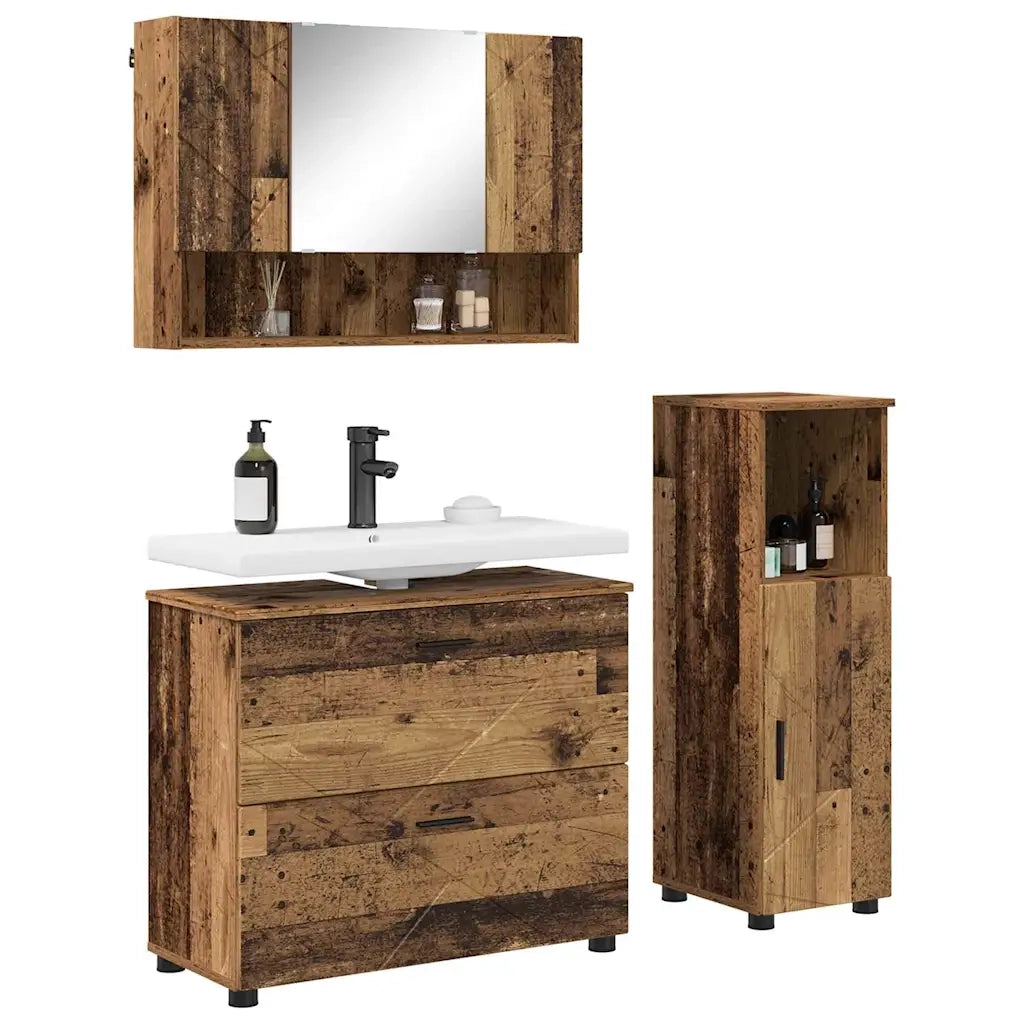 Set di mobili per il bagno con cassetto 3 pcs Legno vecchio