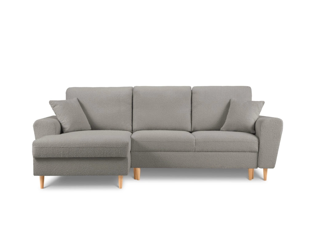 Cosmopolitan Design - Divano convertibile angolare sinistro con contenitore "Kyoto" 4 posti in bouclé grigio 
