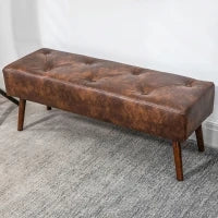 Panca Fondoletto e da Ingresso Imbottita con Rivestimento in PU, 114x38x42cm, Marrone