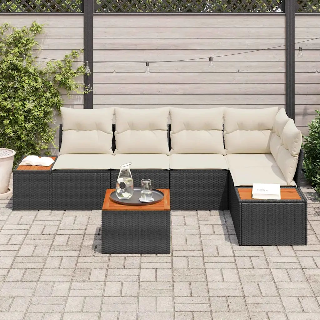 Set Divano da Giardino con cuscino 6 pcs Nero Poly Rattan 3348088