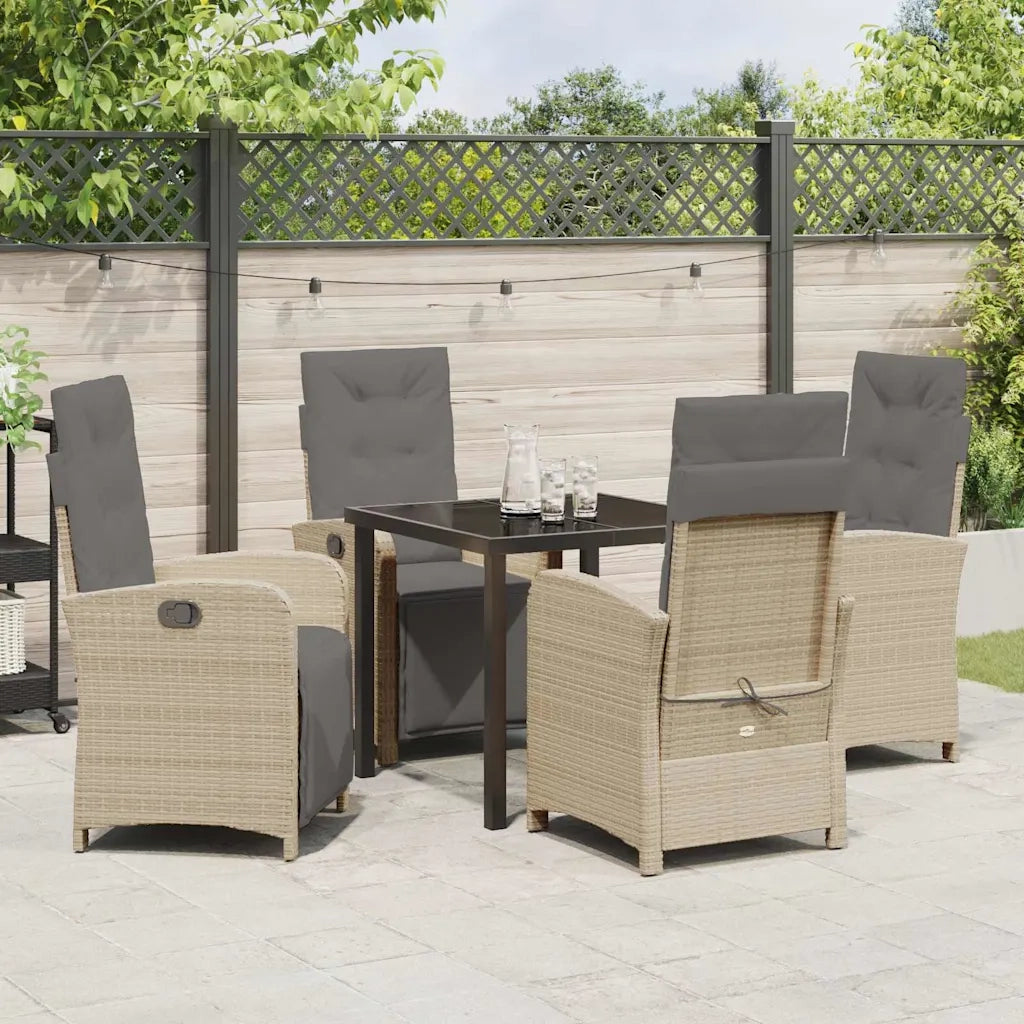 Set da Pranzo per Giardino con cuscino 5 pcs Beige polyrattan 3380338