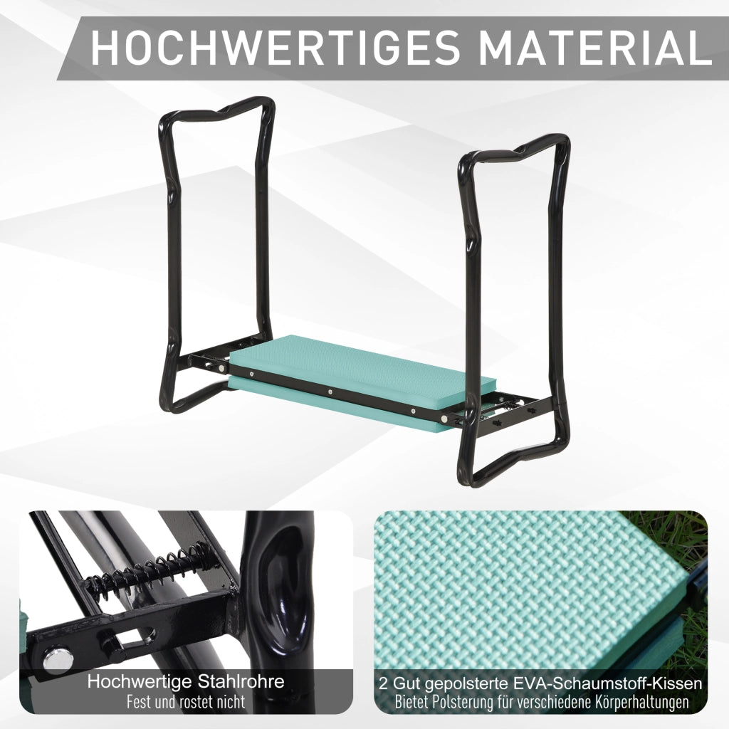 Carrello pieghevole con seduta e supporto per ginocchia, struttura in acciaio ed EVA nero 58 × 28 × 49 cm