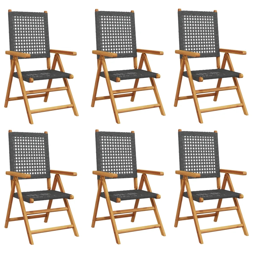 Sedie Giardino Reclinabili 6pz Nere Polyrattan e Legno Massello 3214521