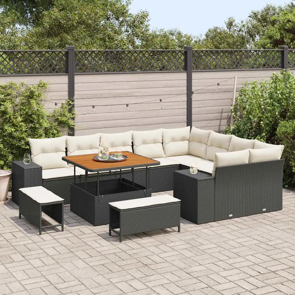 Set Divano da Giardino con cuscino 12 pcs Nero polyrattan