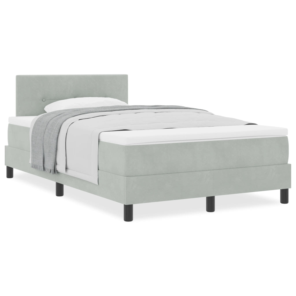 Letto Box Spring con Materasso Grigio Chiaro Matrimoniale Piccolo in Velluto