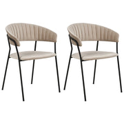 Set di 2 sedie da pranzo in tessuto vellutato grigio talpa Rivestimento in metallo nero Gambe con braccioli Schienale curvo Design moderno e contemporaneo