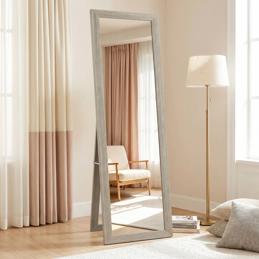 Specchio da terra e da parete rettangolare con cornice in legno grigio per camera da letto e ingresso 37 x 155 cm