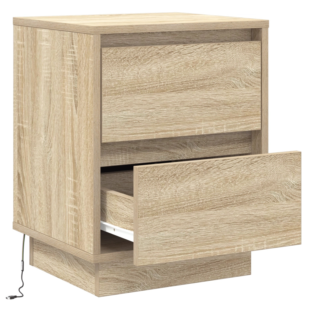 Comodini con luci LED 2 pz Rovere di Sonoma 39x34,5x50 cm