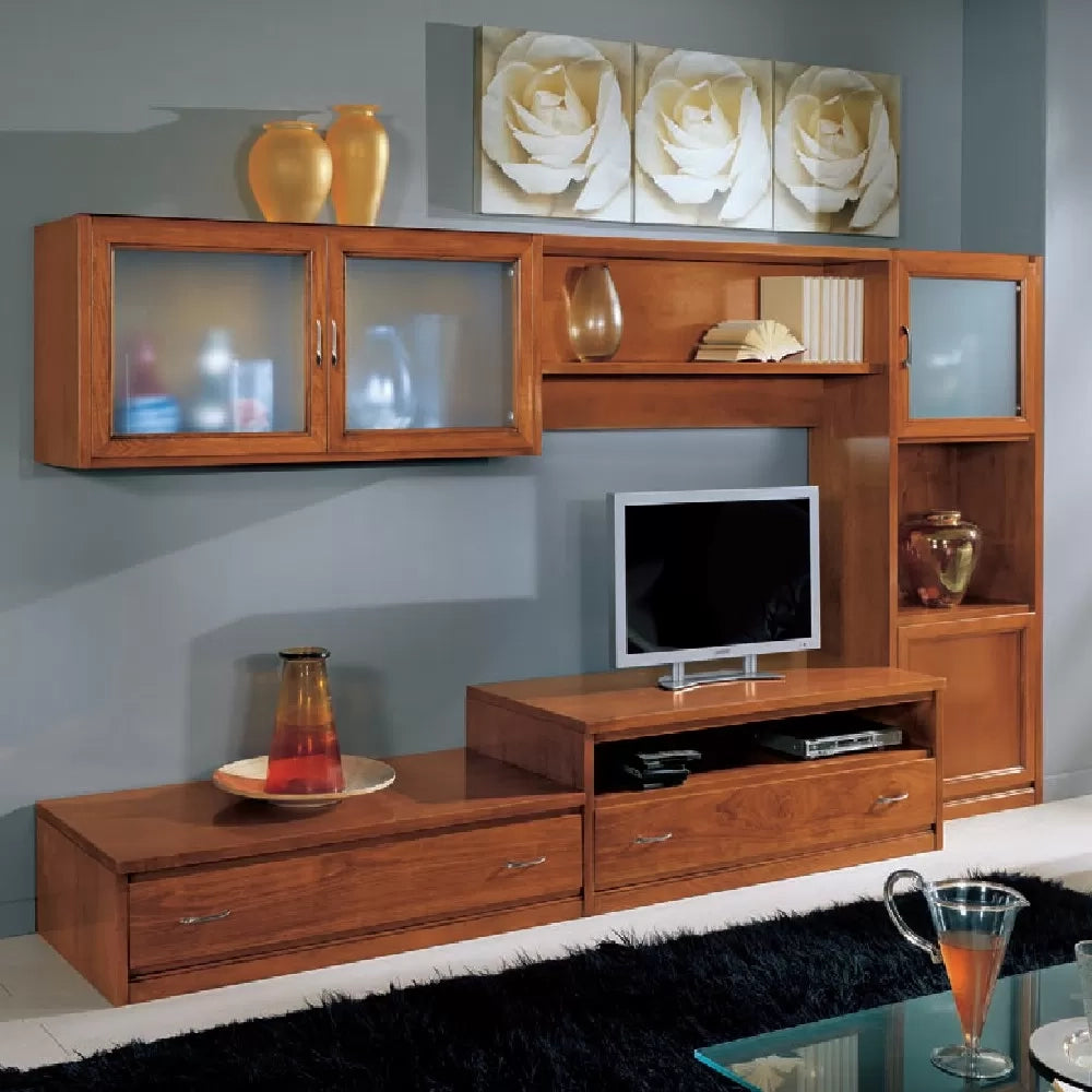 Parete attrezzata classica in legno noce bassano 265x36/60x176 - Mobili 2G