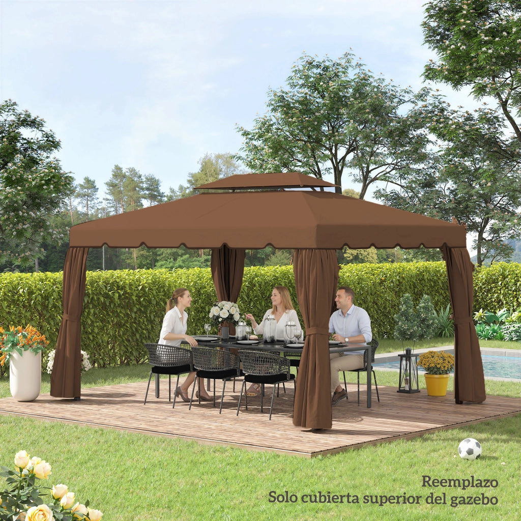 Toldo per Gazebo 4x3 m ¨C zephmum ¨C Marrone, Polipropilene, con Fori di Drenaggio
