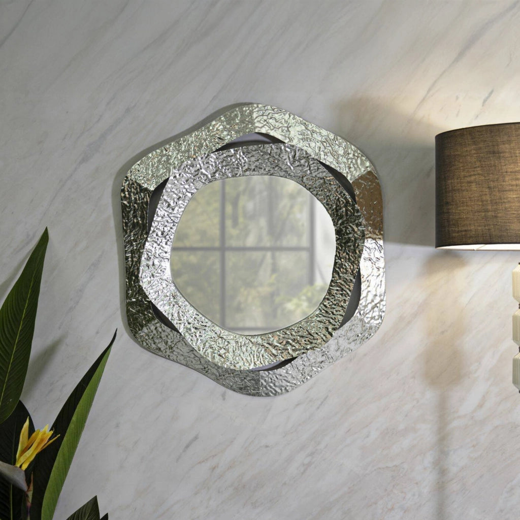 Specchio Gerola, Specchiera, Articolo d'arredo a muro, Decorazione con specchio, 66x6 h75 cm, Argento