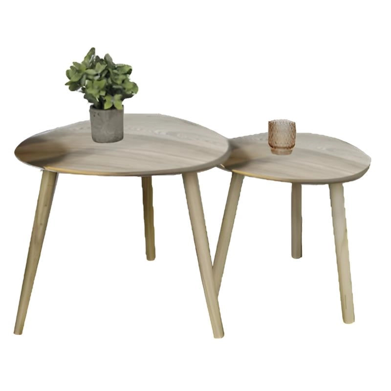 SET DI 2 TAVOLINI CON PIEDI IN LEGNO CHIARO E TOP IN MDF EFFETTO LEGNO CHIARO MISURE: 39X40CM, 48X45CM