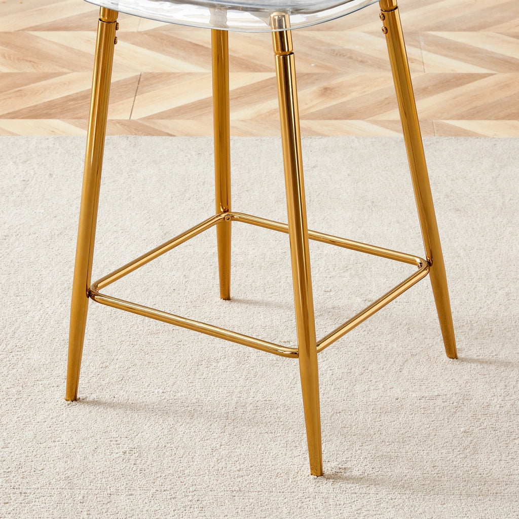 Sgabello da bar trasparente con struttura in metallo, design moderno per cucina, isola o sala da pranzo, colore oro