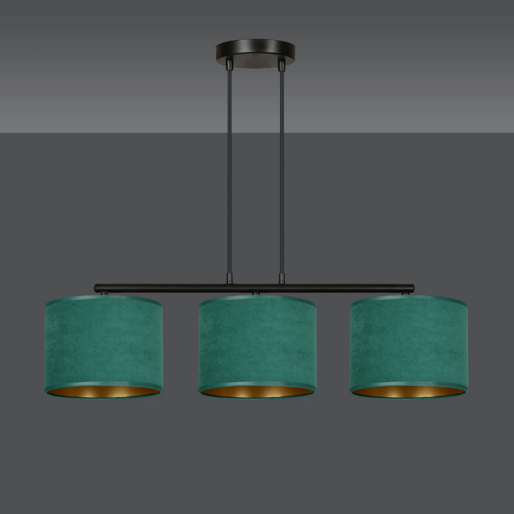 Lampadario Emibig Hilde 3xE27 verde oro nero tessuto