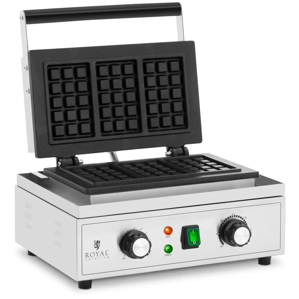 Waffliera macchina per waffle 3 waffle belgi 1500 watt 50 300 °C timer 0-5 min acciaio inox ghisa teflon 14_0008201