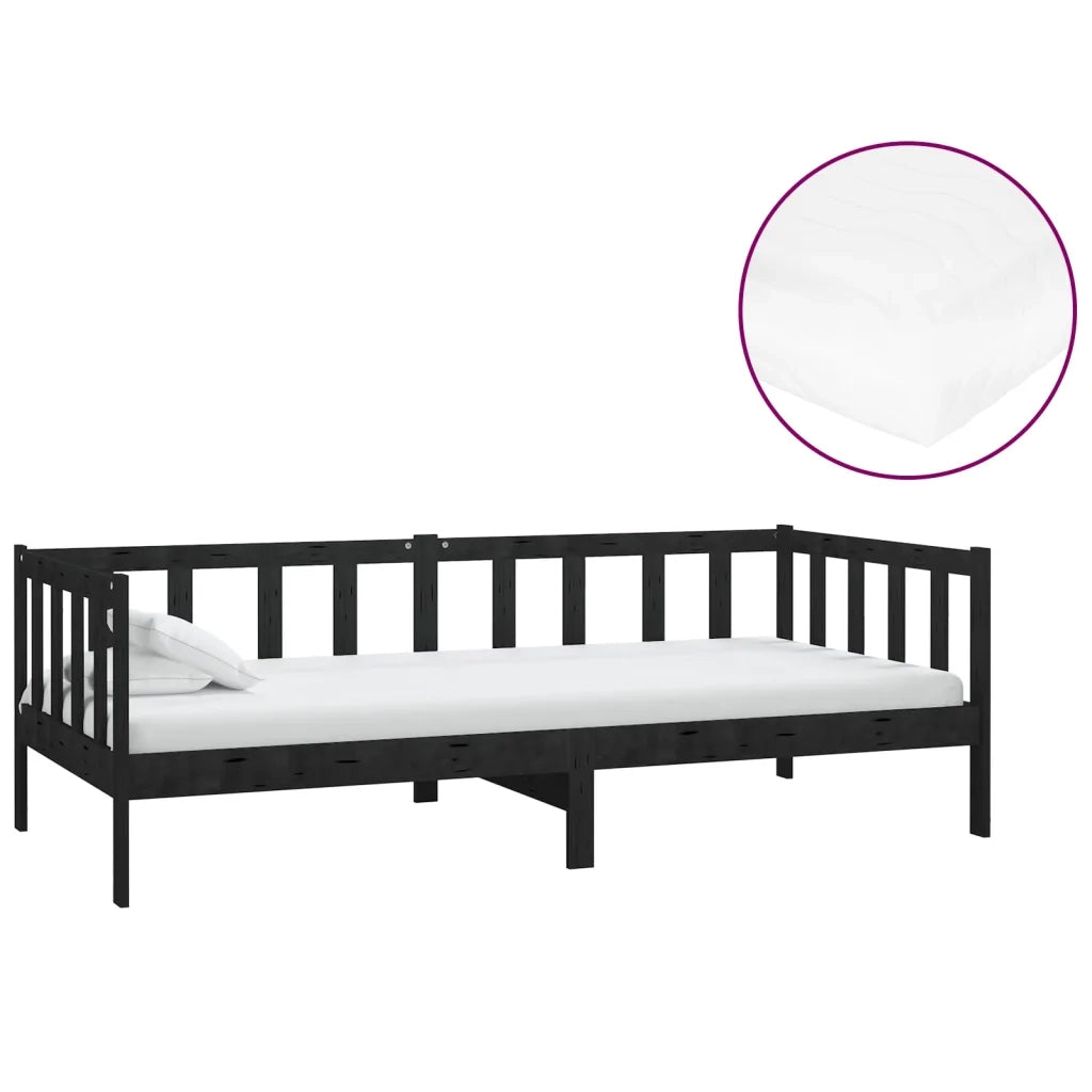 Divano Letto con Materasso 90x200 cm Nero in Legno di Pino 3083613