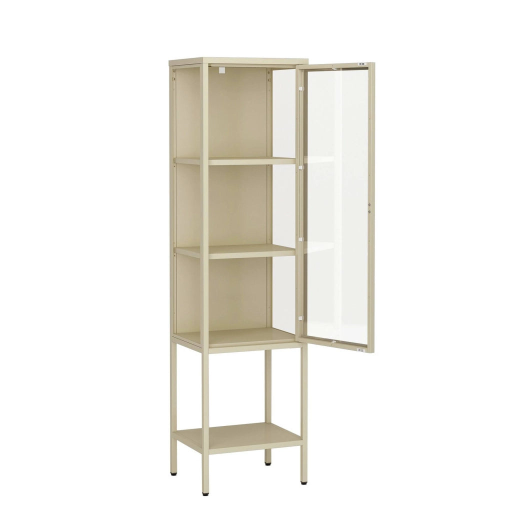 Vetrina Laces, Credenza espositiva, Vetrinetta multiuso, Madia da soggiorno, 42x35 h160 cm, Panna