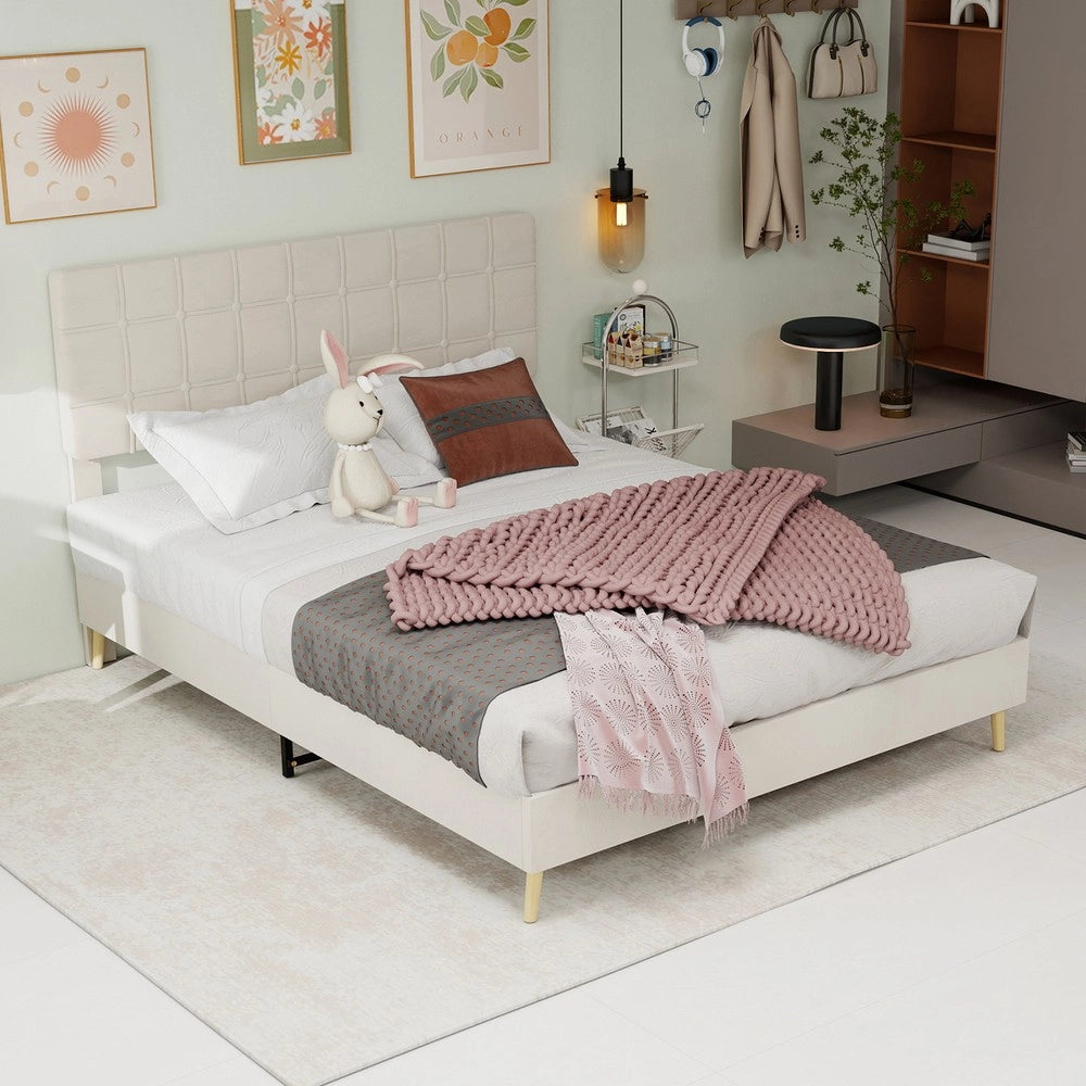 Letto Matrimoniale Imbottito ¨C Xylo ¨C Beige, Tessuto, 160x200