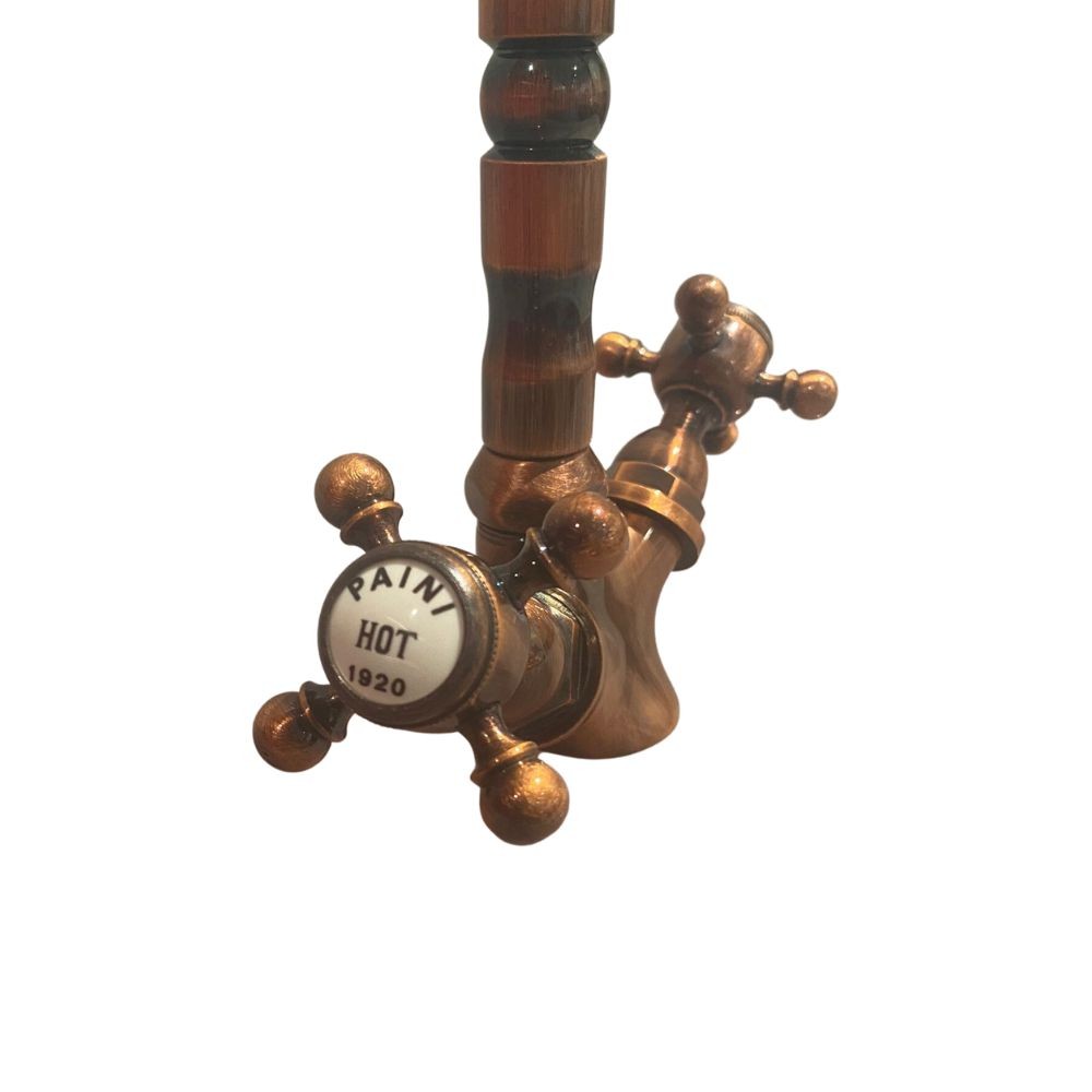 Rubinetto Cucina Miscelatore Doppio Comando Girevole Lavello in Ottone Paini Nostalgia Barocco Rame Antico