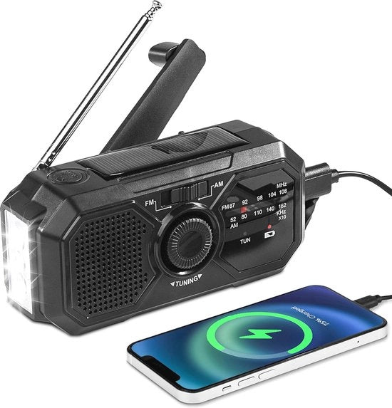 Radio di Emergenza Solare per Casa e Campeggio - Radio Portatile con AM/FM, Dinamo, Allarme SOS, e Funzione di Ricarica Esterna