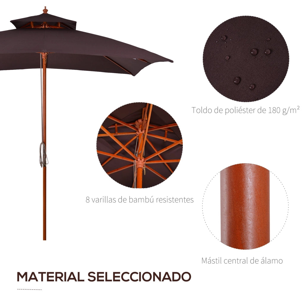 Ombrellone da Giardino 3x3 m Palo Ø48 mm 8 Stecche in Legno Marrone