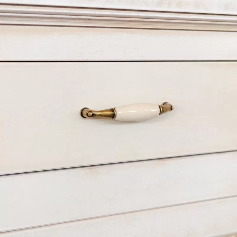 Credenza 4 porte 4 cassetti legno shabby bianco anticato maniglia porcellana 196x45x98 - Mobili 2G