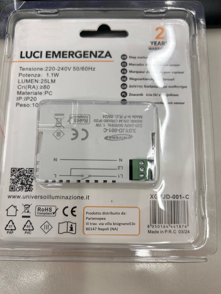 Faretto Led segnapasso da parete per scatola 503 doppia funzione emergenza black out 1.1w luce Bianca fredda