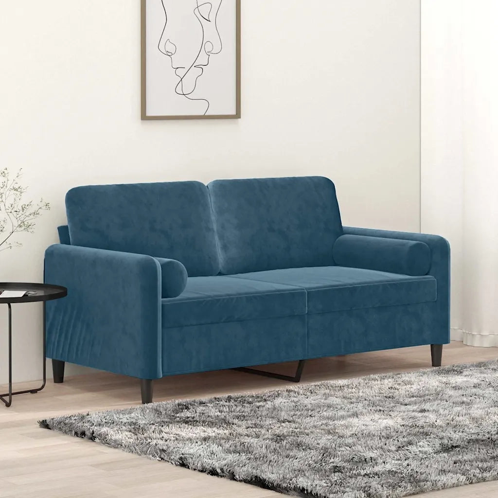 Divano a 2 Posti con Cuscini Blu 140 cm in Velluto 3200890